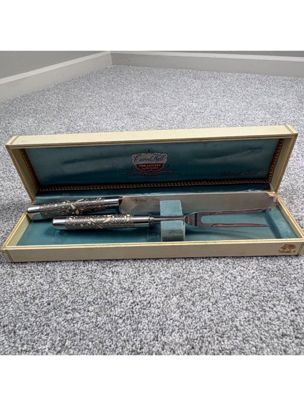 Carvel Hill Carving Set By Briddell Annapolis Regency Inlay Design Silver Ivory